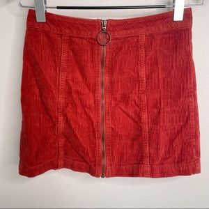 Forever 21 Skirt Womens Size Small Red Orange Corduroy Zip Up Retro Style Short